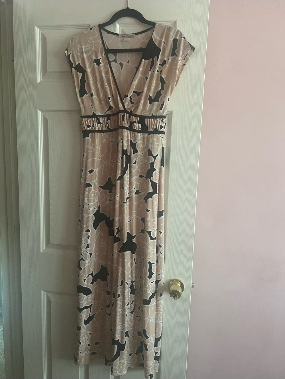 Linea Donatella Beige and Black Floral Maxi Dress